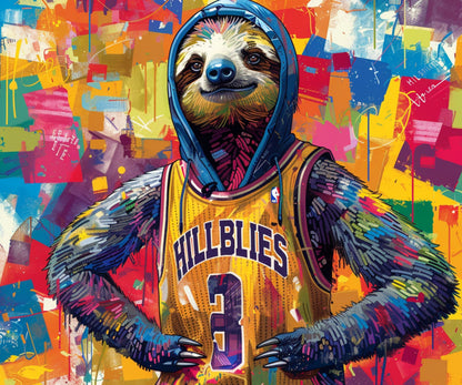 Sloth Tumbler Wrap 20oz Skinny Tumbler , Colorful Museum Quality Cute Sloth Art  Tumbler Wraps with Adorable Basketball Playing Sloths.-II