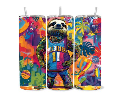 Sloth Tumbler Wrap 20oz Skinny Tumbler , Colorful Museum Quality Cute Sloth Art  Tumbler Wraps with Adorable Basketball Playing Sloths.-GF