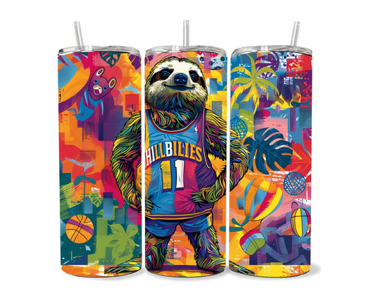 Sloth Tumbler Wrap 20oz Skinny Tumbler , Colorful Museum Quality Cute Sloth Art  Tumbler Wraps with Adorable Basketball Playing Sloths.-GF