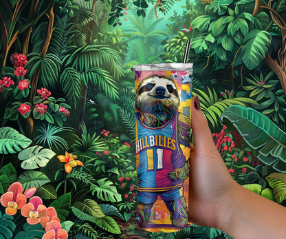 Sloth Tumbler Wrap 20oz Skinny Tumbler , Colorful Museum Quality Cute Sloth Art  Tumbler Wraps with Adorable Basketball Playing Sloths.-GF