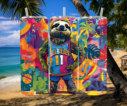 Sloth Tumbler Wrap 20oz Skinny Tumbler , Colorful Museum Quality Cute Sloth Art  Tumbler Wraps with Adorable Basketball Playing Sloths.-GF