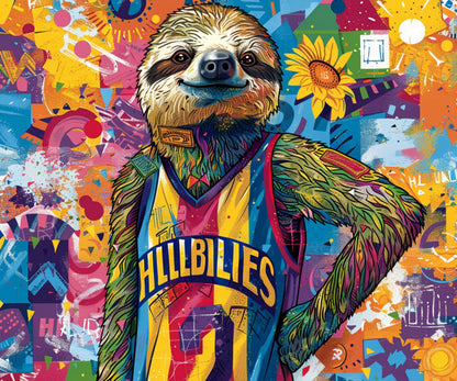 Sloth Tumbler Wrap 20oz Skinny Tumbler , Colorful Museum Quality Cute Sloth Art  Tumbler Wraps with Adorable Basketball Playing Sloths.-RZ