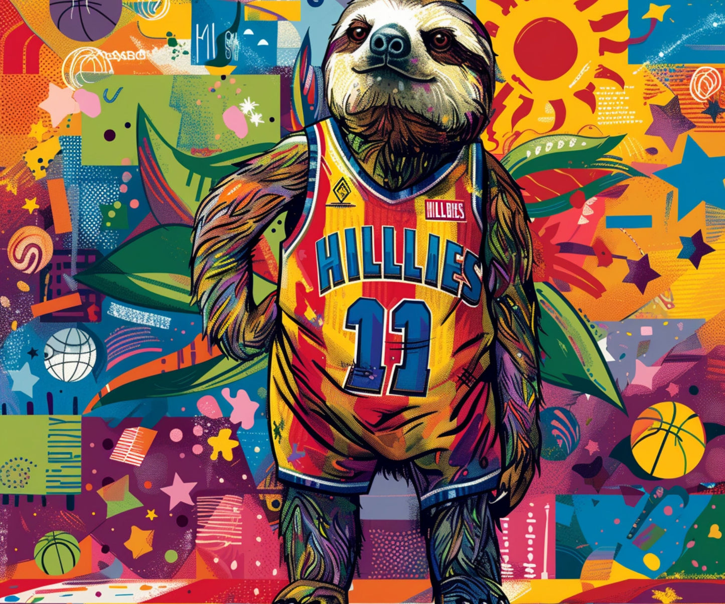 Sloth Tumbler Wrap 20oz Skinny Tumbler , Colorful Museum Quality Cute Sloth Art  Tumbler Wraps with Adorable Basketball Playing Sloths.-LW