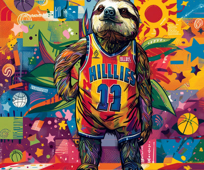 Sloth Tumbler Wrap 20oz Skinny Tumbler , Colorful Museum Quality Cute Sloth Art  Tumbler Wraps with Adorable Basketball Playing Sloths.-LW