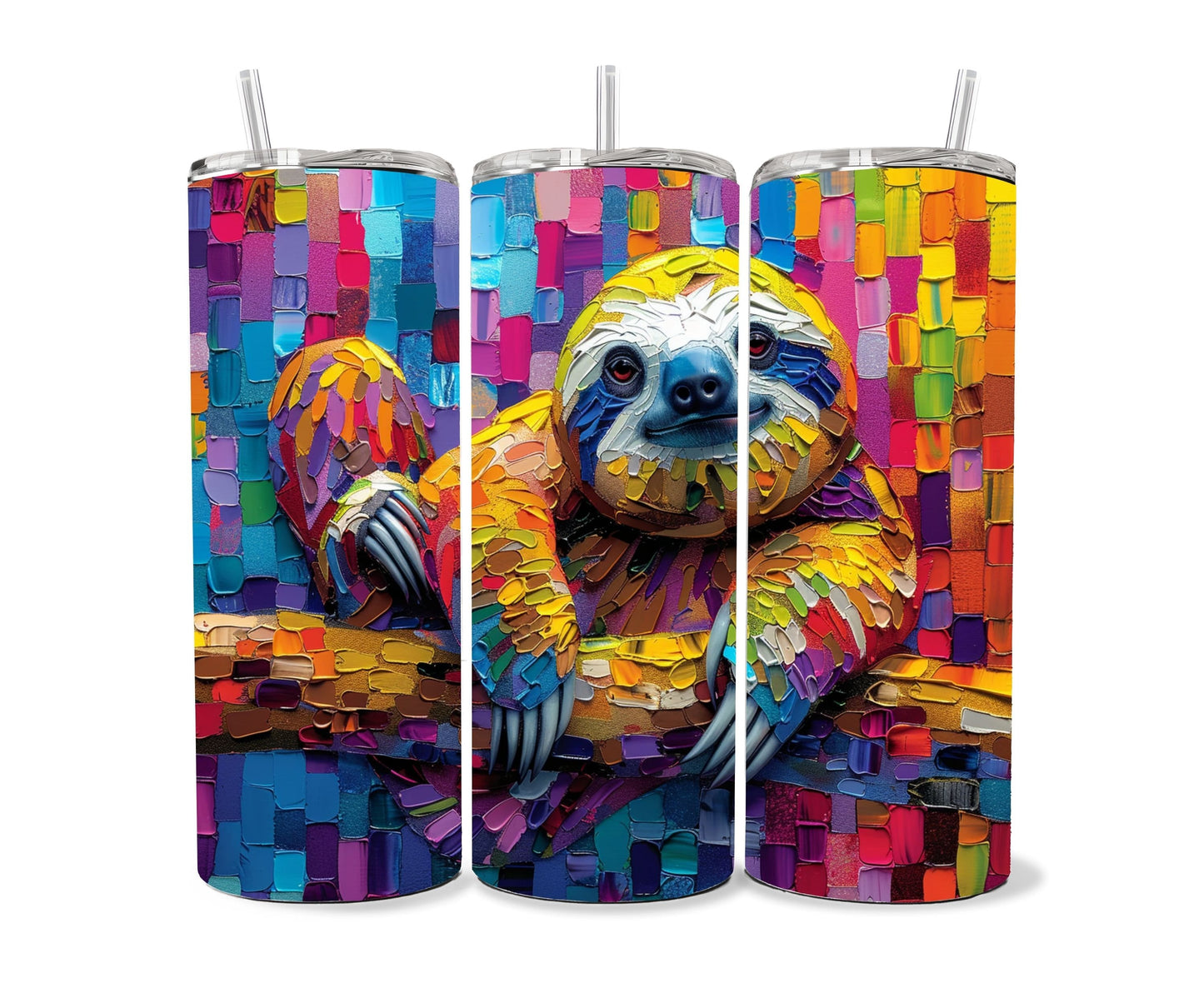 Sloth Tumbler Wrap 20oz Skinny Tumbler , Colorful Museum Quality Cute Sloth Art  Tumbler Wraps with Adorable Playful Sloths.-MH