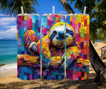 Sloth Tumbler Wrap 20oz Skinny Tumbler , Colorful Museum Quality Cute Sloth Art  Tumbler Wraps with Adorable Playful Sloths.-MH