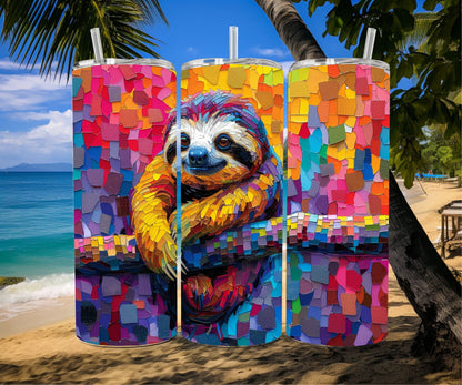 Sloth Tumbler Wrap 20oz Skinny Tumbler , Colorful Museum Quality Cute Sloth Art  Tumbler Wraps with Adorable Playful Sloths.-XA