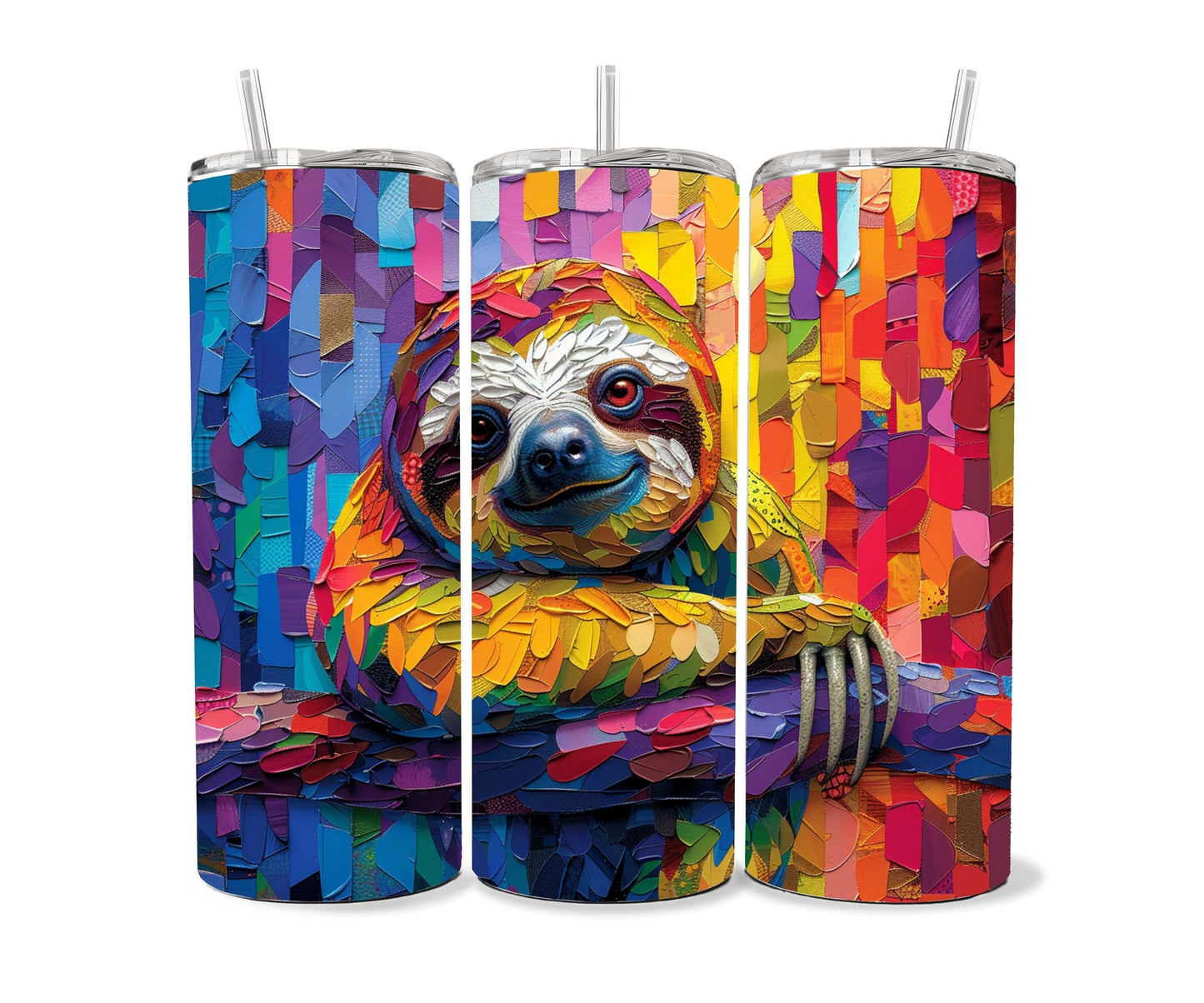 Sloth Tumbler Wrap 20oz Skinny Tumbler , Colorful Museum Quality Cute Sloth Art  Tumbler Wraps with Adorable Playful Sloths.-FR