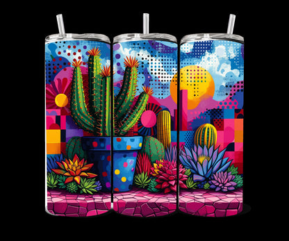 Cactus, Succulent Plants Tumbler Wrap 20oz Skinny Tumbler, Colorful Museum Quality Botanical Art, Cacti, Succulents, Flowers Tumbler Wraps .-ZY