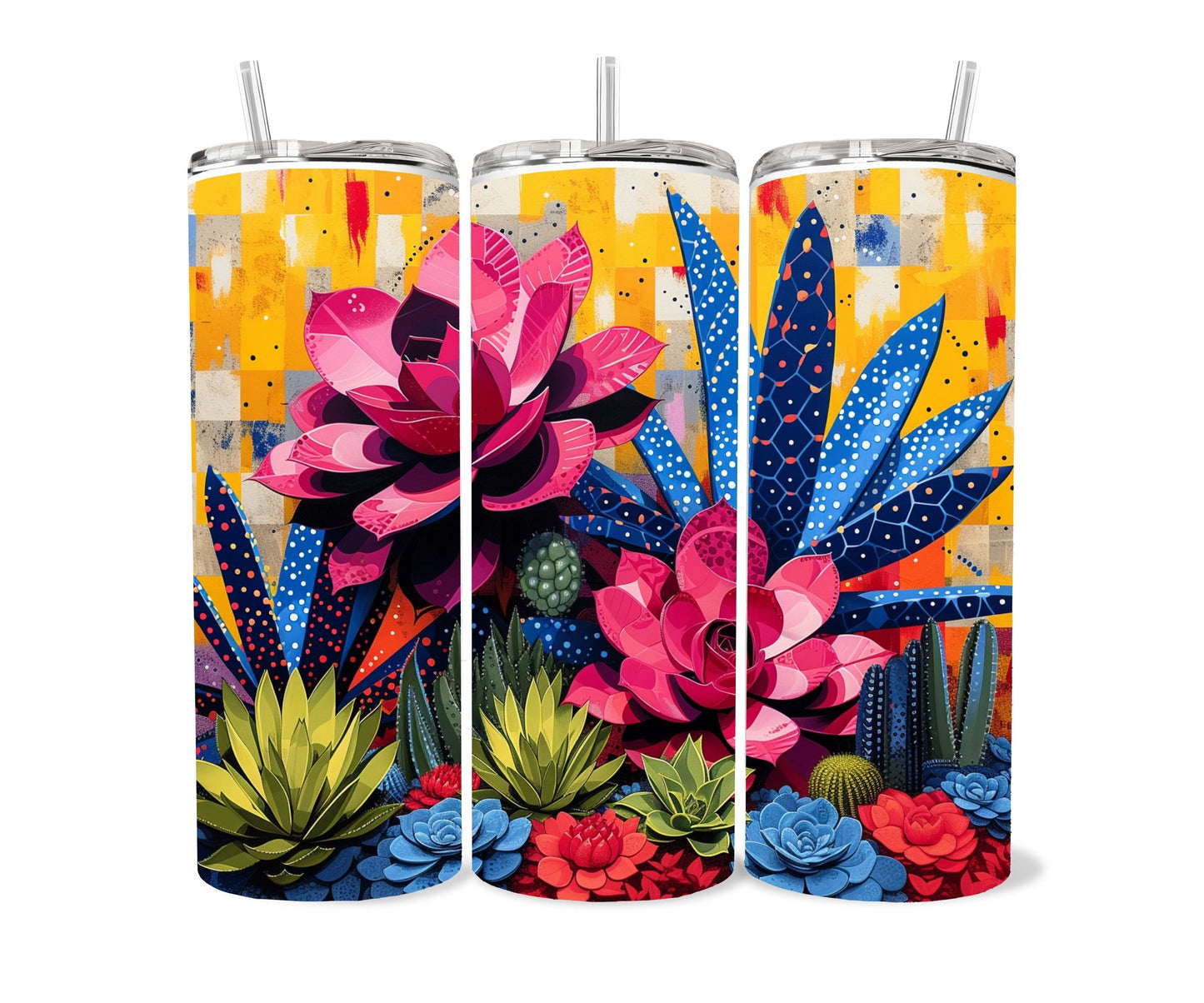 Cactus, Succulent Plants Tumbler Wrap 20oz Skinny Tumbler, Colorful Museum Quality Botanical Art, Cacti, Succulents, Flowers Tumbler Wraps .-GJ