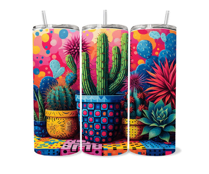 Cactus, Succulent Plants Tumbler Wrap 20oz Skinny Tumbler, Colorful Museum Quality Botanical Art, Cacti, Succulents, Flowers Tumbler Wraps .-VU