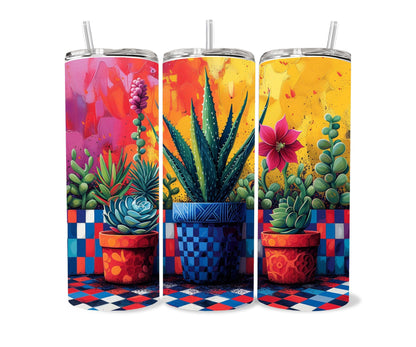 Cactus, Succulent Plants Tumbler Wrap 20oz Skinny Tumbler, Colorful Museum Quality Botanical Art, Cacti, Succulents, Flowers Tumbler Wraps .-IR