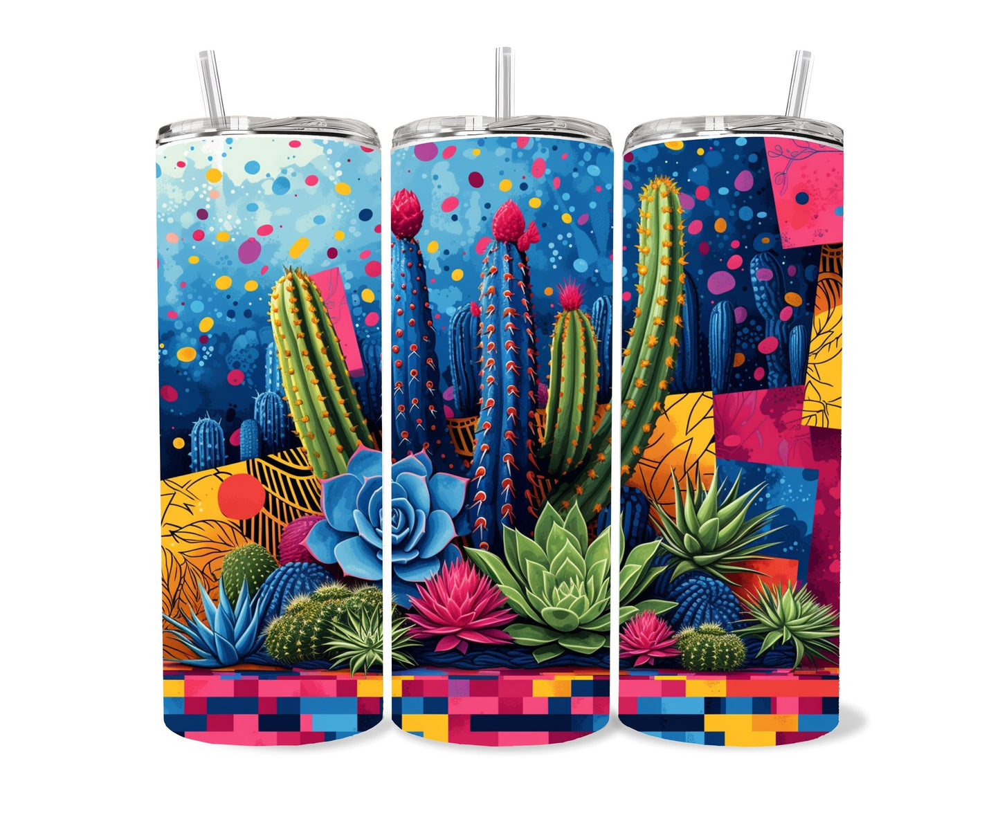 Cactus, Succulent Plants Tumbler Wrap 20oz Skinny Tumbler, Colorful Museum Quality Botanical Art, Cacti, Succulents, Flowers Tumbler Wraps .-RJ