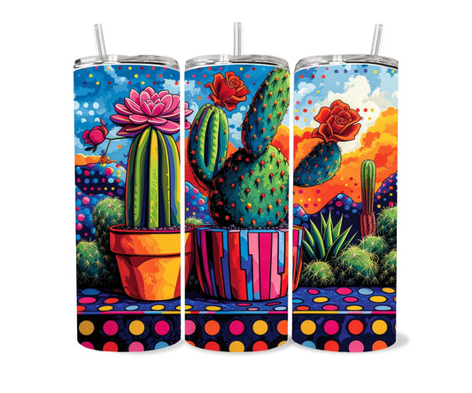 Cactus, Succulent Plants Tumbler Wrap 20oz Skinny Tumbler, Colorful Museum Quality Kawaiil Art, Cacti, Succulents, Flowers Tumbler Wraps .-DP