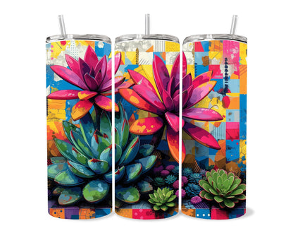 Cactus, Succulent Plants Tumbler Wrap 20oz Skinny Tumbler, Colorful Museum Quality Botanical Art, Cacti, Succulents, Flowers Tumbler Wraps .-PU