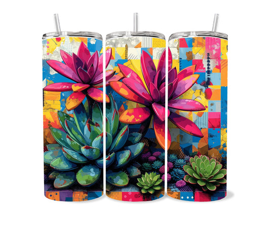 Cactus, Succulent Plants Tumbler Wrap 20oz Skinny Tumbler, Colorful Museum Quality Botanical Art, Cacti, Succulents, Flowers Tumbler Wraps .-PU