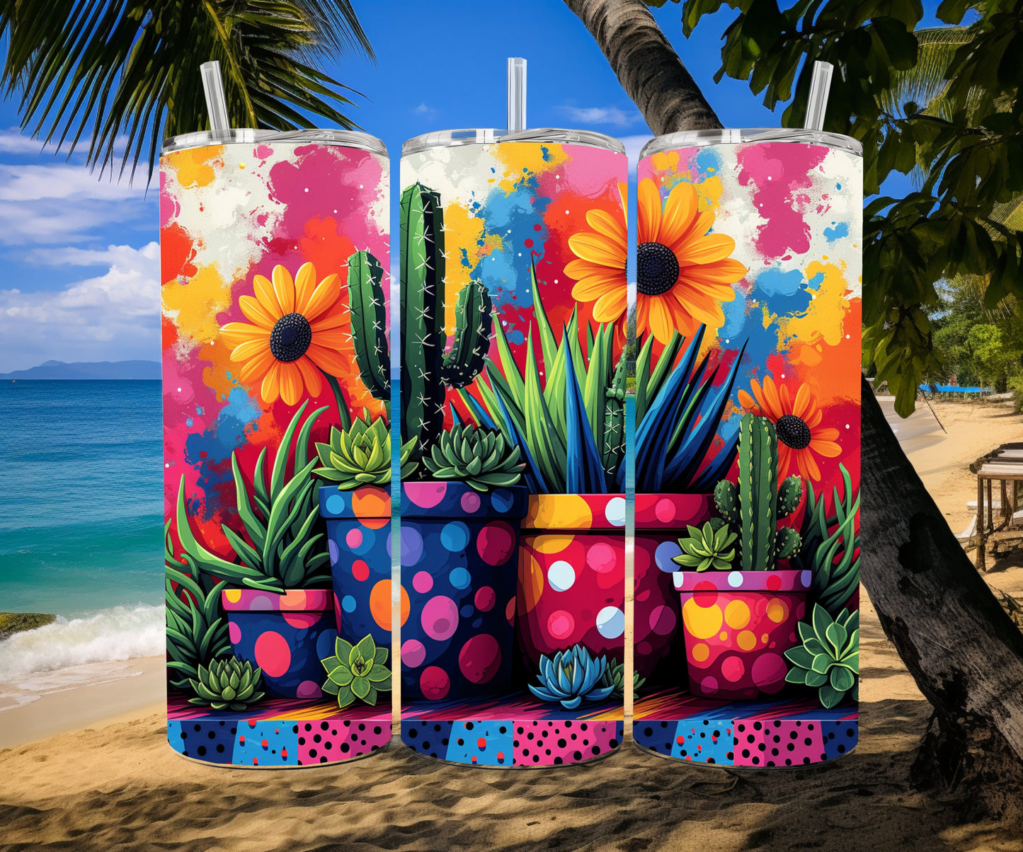 Cactus, Succulent Plants Tumbler Wrap 20oz Skinny Tumbler, Colorful Museum Quality Kawaiil Art, Cacti, Succulents, Flowers Tumbler Wraps .-HF