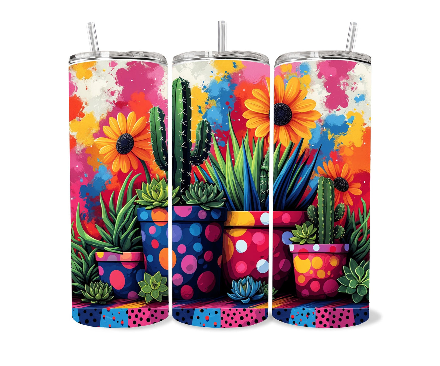 Cactus, Succulent Plants Tumbler Wrap 20oz Skinny Tumbler, Colorful Museum Quality Kawaiil Art, Cacti, Succulents, Flowers Tumbler Wraps .-HF