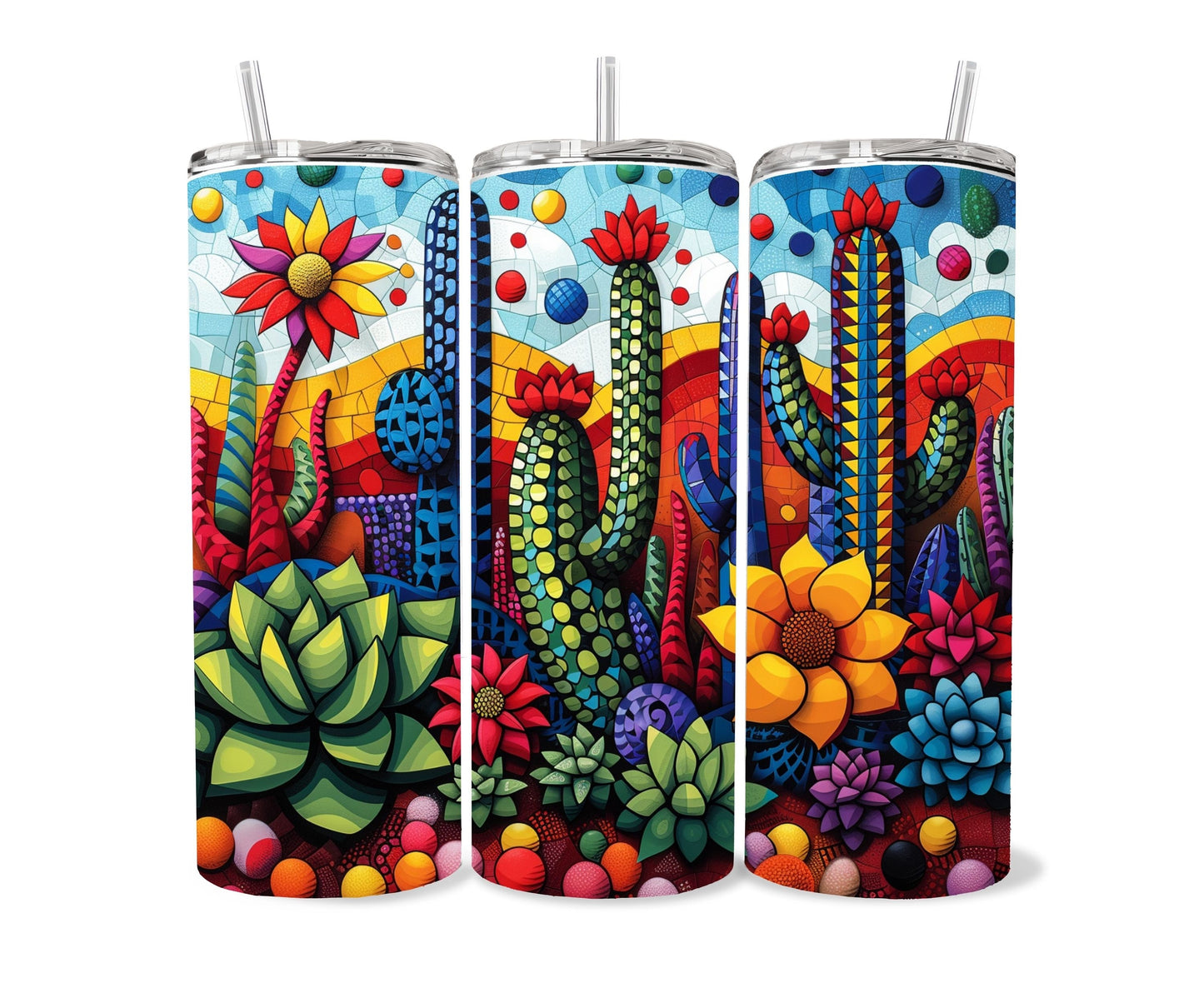 Cactus, Succulent Plants Tumbler Wrap 20oz Skinny Tumbler, Colorful Museum Quality Kawaiil Art, Cacti, Succulents, Flowers Tumbler Wraps .-RT