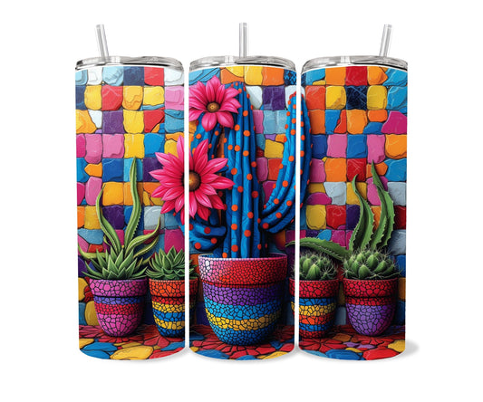 Cactus, Succulent Plants Tumbler Wrap 20oz Skinny Tumbler, Colorful Museum Quality Kawaiil Art, Cacti, Succulents, Flowers Tumbler Wraps .-MN