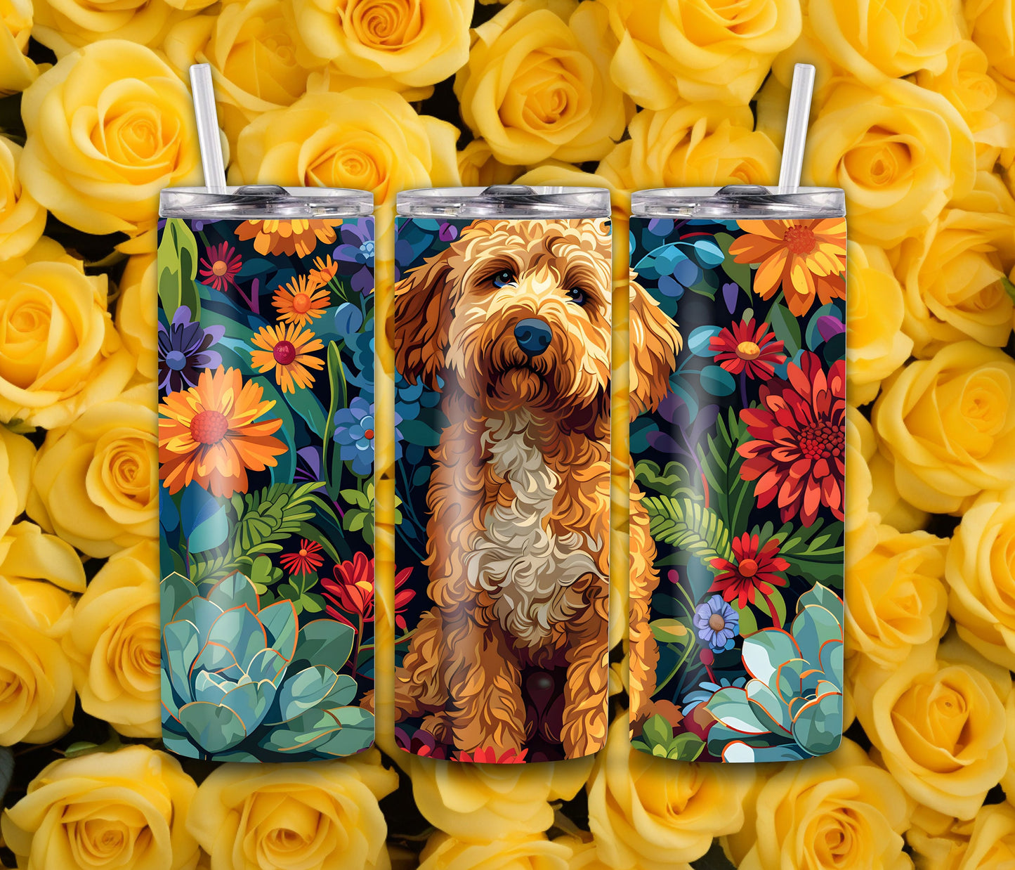 Goldendoodle Dog Pet 20oz Tumbler Wrap, Colorful and Customizable, Golden doodle Museum Quality Art Cup Wraps-EK