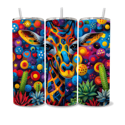 Giraffe 20oz Skinny Tumbler Wrap, Colorful and Customizable Sublimation PNG, Museum Quality Giraffes and Baby Giraffe Art Wraps for tumblers-OW