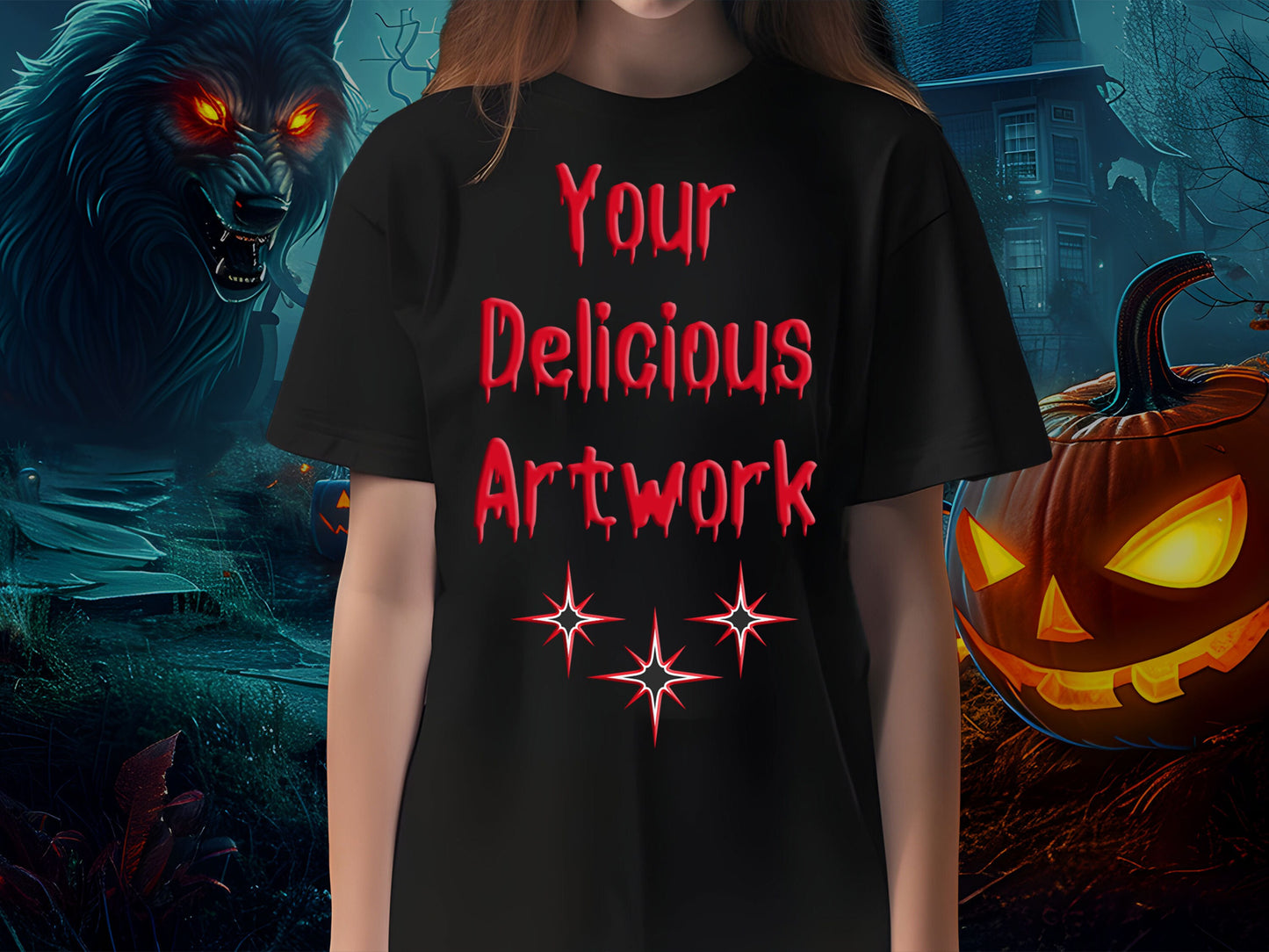 Scary Halloween Black Bella Canvas T-Shirt Mockup Unisex for Etsy & Amazon + Revolutionary Social Media Marketing Kit, Ten 10 Images