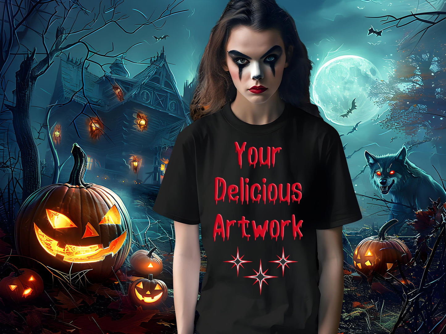 Scary Halloween Black Bella Canvas 3001 T-Shirt Mockup Unisex for Etsy & Amazon + Revolutionary Social Media Marketing Kit, Ten 10 Imagess -AE