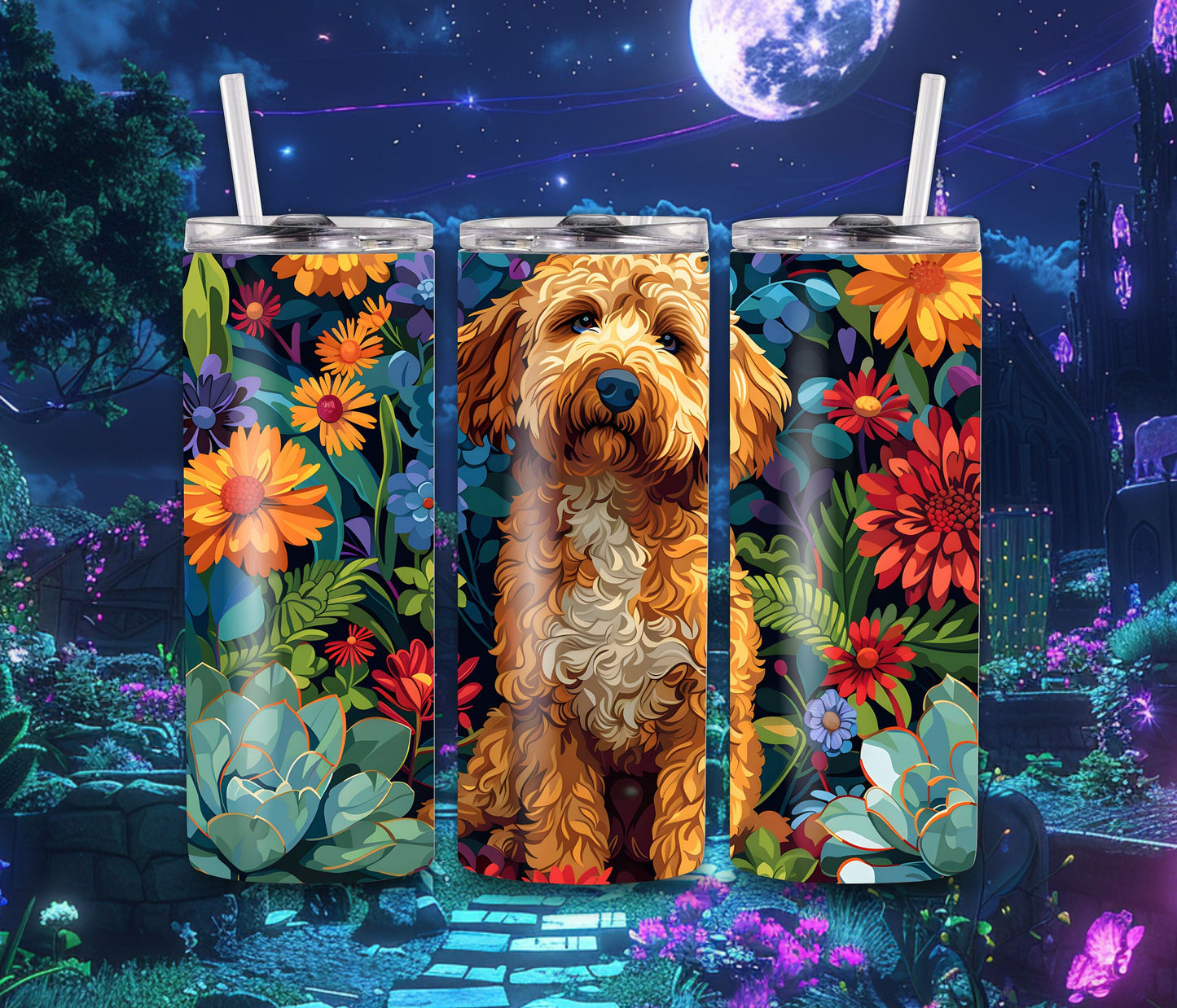 Goldendoodle Dog Pet 20oz Tumbler Wrap, Colorful and Customizable, Golden doodle Museum Quality Art Cup Wraps-EK