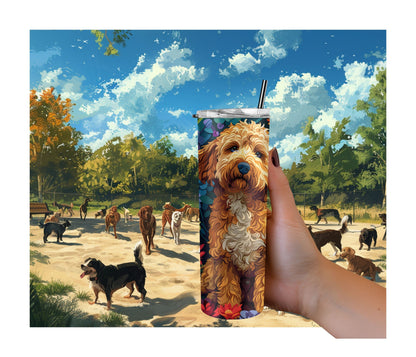 Goldendoodle Dog Pet 20oz Tumbler Wrap, Colorful and Customizable, Golden doodle Museum Quality Art Cup Wraps-EK