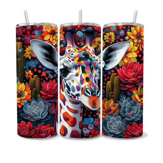 Giraffe 20oz Skinny Tumbler Wrap, Colorful and Customizable Sublimation PNG, Museum Quality Giraffes and Baby Giraffe Art Wraps for tumblers-TC