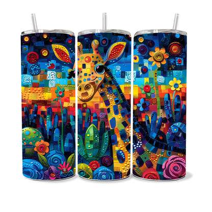 Giraffe 20oz Skinny Tumbler Wrap, Colorful and Customizable Sublimation PNG, Museum Quality Giraffes and Baby Giraffe Art Wraps for tumblers-QR