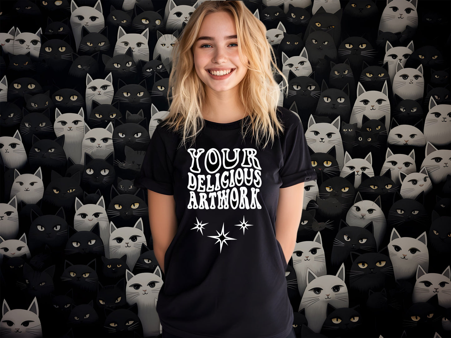 Black Bella Canvas 3001 T-Shirt Cat Lover Mockup for Etsy & Amazon + Revolutionary Social Media Marketing Kit, 10 Fully Optimized Images