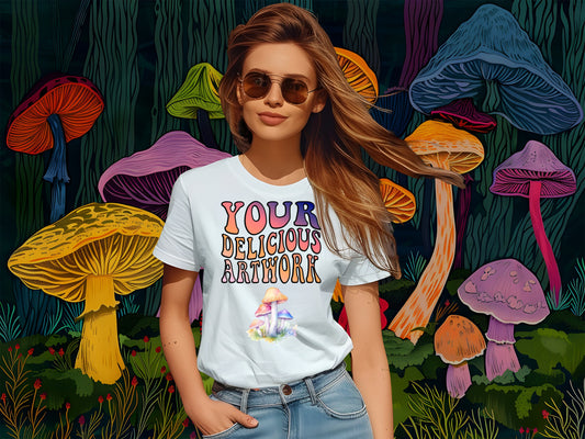 White Bella Canvas 3001 Mushroom T-Shirt Mockup for Etsy & Amazon + Revolutionary Social Media Kit - Ten Fully Optimized Images