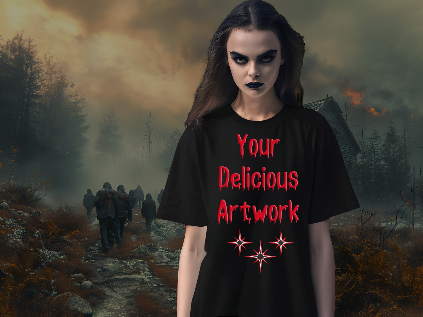 Scary Halloween Black Bella Canvas 3001 T-Shirt Mockup Unisex for Etsy & Amazon + Revolutionary Social Media Marketing Kit, Ten 10 Imagess -AC