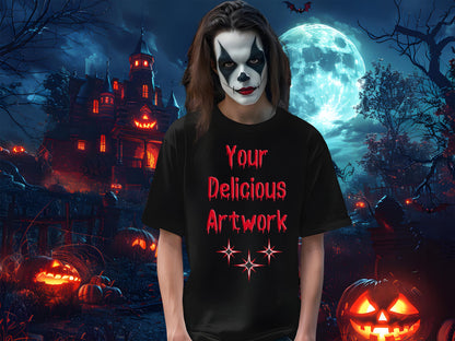 Scary Halloween Black Bella Canvas 3001 T-Shirt Mockup Unisex for Etsy & Amazon + Revolutionary Social Media Marketing Kit, 10 Images -AG