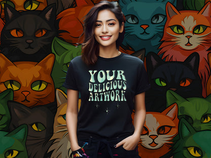 Black Bella Canvas 3001 T-Shirt Mockup for Etsy & Amazon Listings + Revolutionary Social Media Marketing Kit - Ten 10 Cat Lady Lover Images