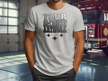 Silver Bella Canvas 3001 T-Shirt Fireman Firehouse Mockup for Etsy & Amazon + Revolutionary Social Media Marketing Kit - Ten Social Images