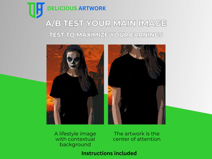 Scary Halloween Black Bella Canvas 3001 T-Shirt Mockup Unisex for Etsy & Amazon + Revolutionary Social Media Marketing Kit, Ten 10 Images