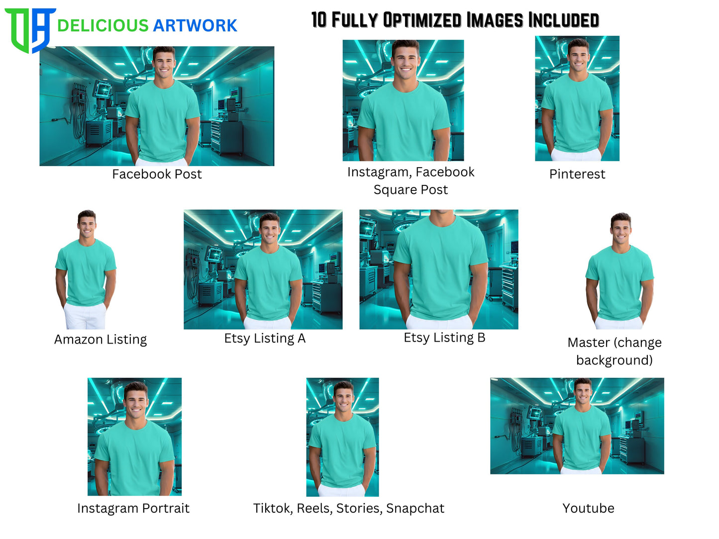 Teal Bella Canvas 3001 T-Shirt Mockup Male Nurse,  Etsy & Amazon + Revolutionary Social Media Marketing Kit - Ten 10 Fully Optimized Images