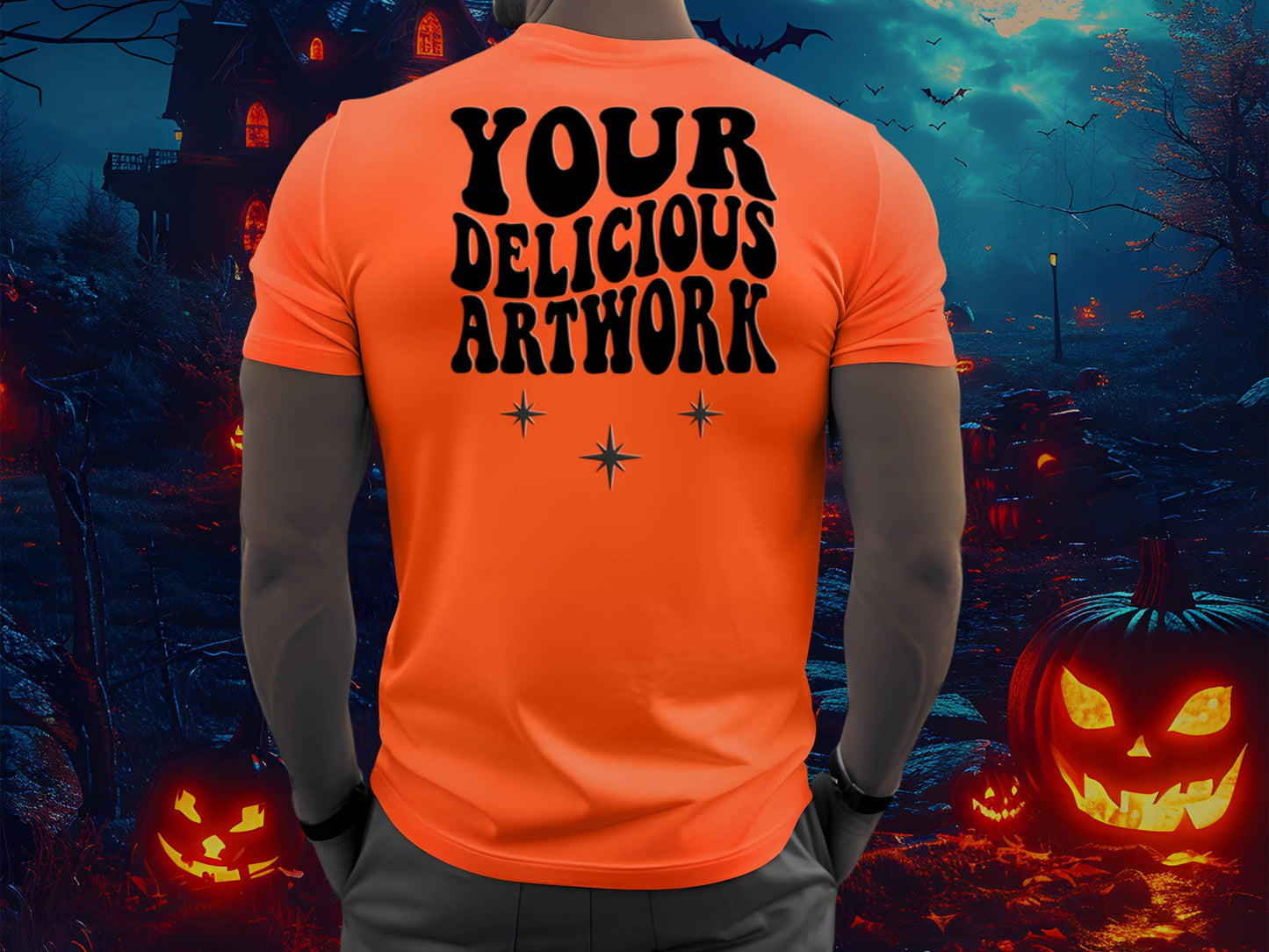 Orange Bella Canvas t-shirt Halloween Mockup for Etsy Shopify & Amazon  plus Social Media Marketing Kit- Ten, Fully Optimized Images