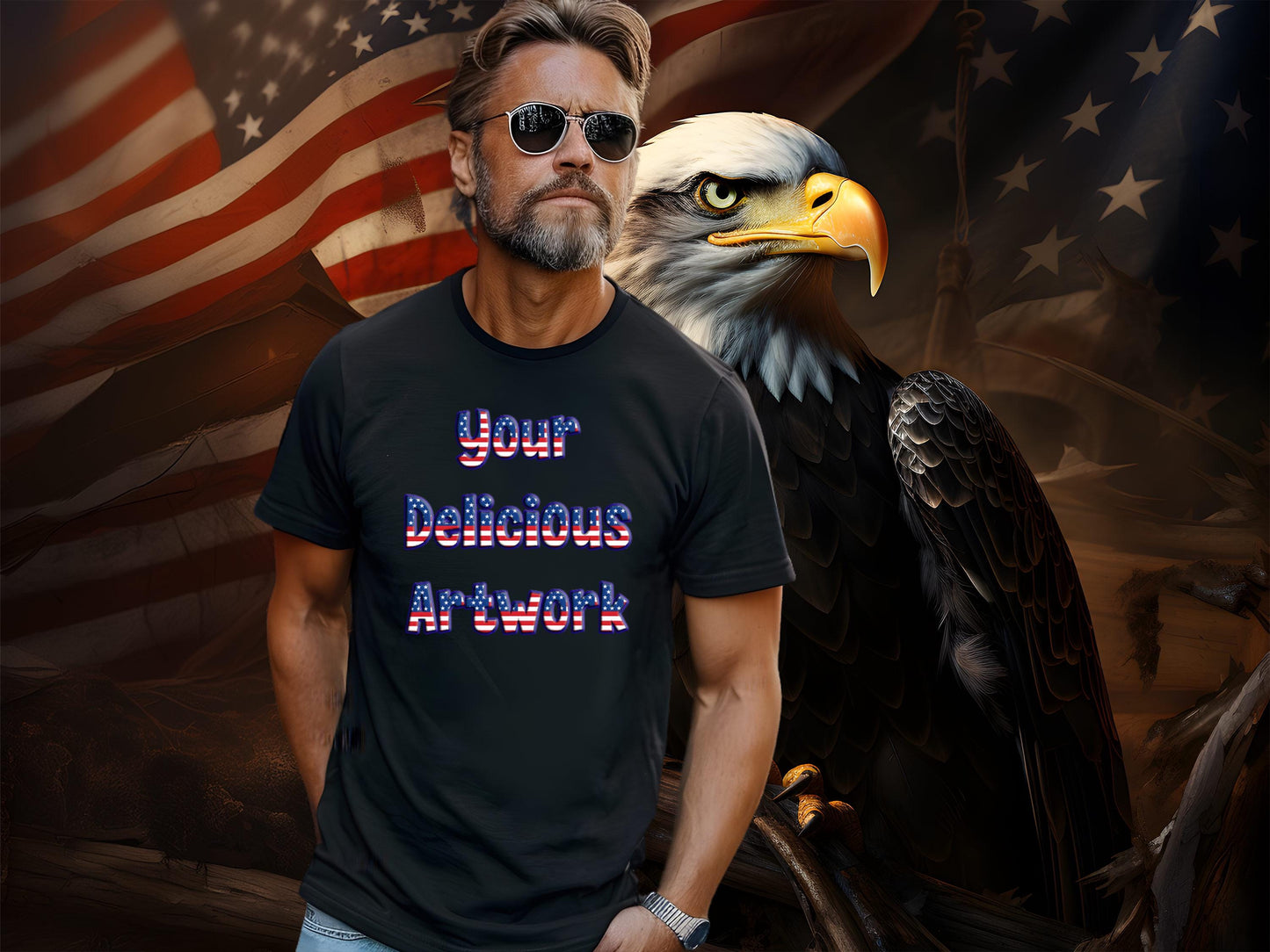 Black Bella Canvas USA Patriotic T-Shirt Mockup Unisex for Etsy & Amazon + Revolutionary Social Media Marketing Kit, 10 Optimized Images