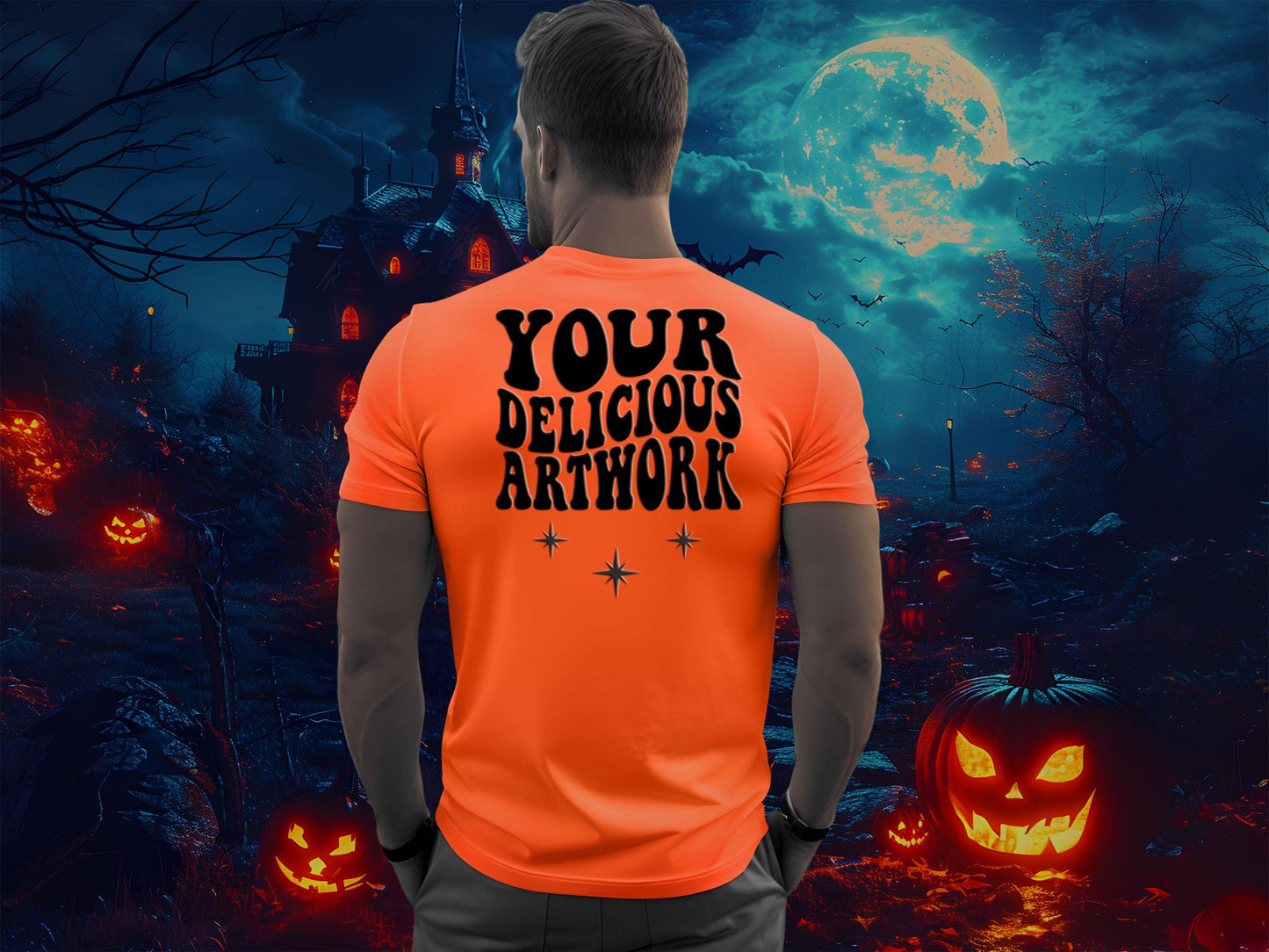 Orange Bella Canvas t-shirt Halloween Mockup for Etsy Shopify & Amazon  plus Social Media Marketing Kit- Ten, Fully Optimized Images