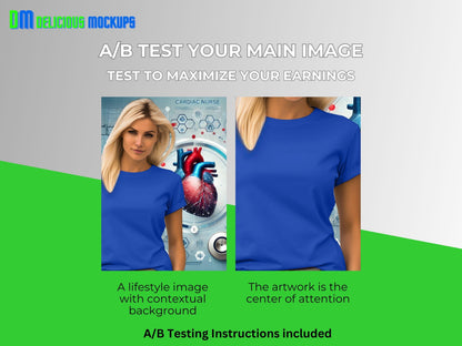 Cardiac Nurse T-Shirt Mockup True Royal Blue Bella Canvas Cardiology Heart Nurses + Includes Social Media Marketing Kit, 10 Optimized Images