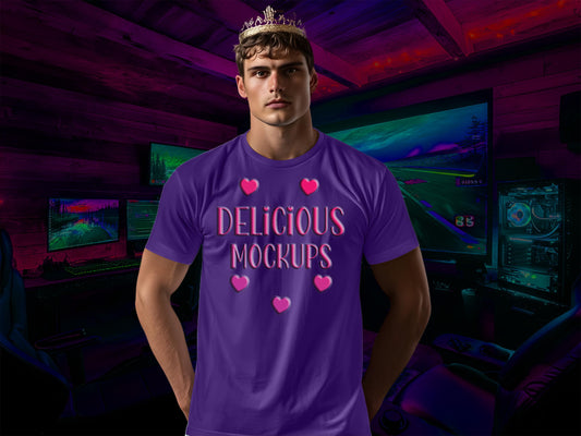 Team Purple Bella Canvas 3001 T-Shirt Gaming King Mockup for Etsy, Amazon + Revolutionary Social Media Kit, Ten Optimized Gamer Images