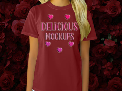 Cardinal Red Valentines Day Bella Canvas t-Shirt Mockup Unisex for Etsy, Amazon + Revolutionary Social Media Kit, Ten Optimized Images