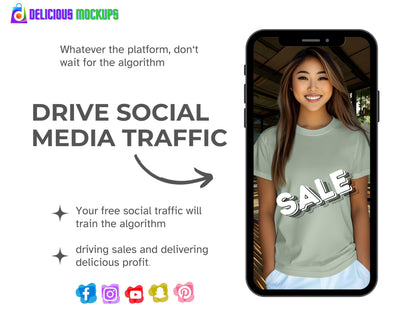 Sage Bella Canvas 3001 T-Shirt Mockup for Etsy & Amazon + Revolutionary Social Media Marketing Kit, Ten 10 Fully Optimized Images