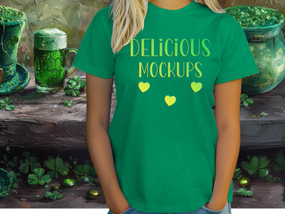 Kelly Green Heather Bella Canvas T-Shirt St Patrick's Day Mockup for Etsy & Amazon +  Social Media Marketing Kit - Ten 10 Marketing Images