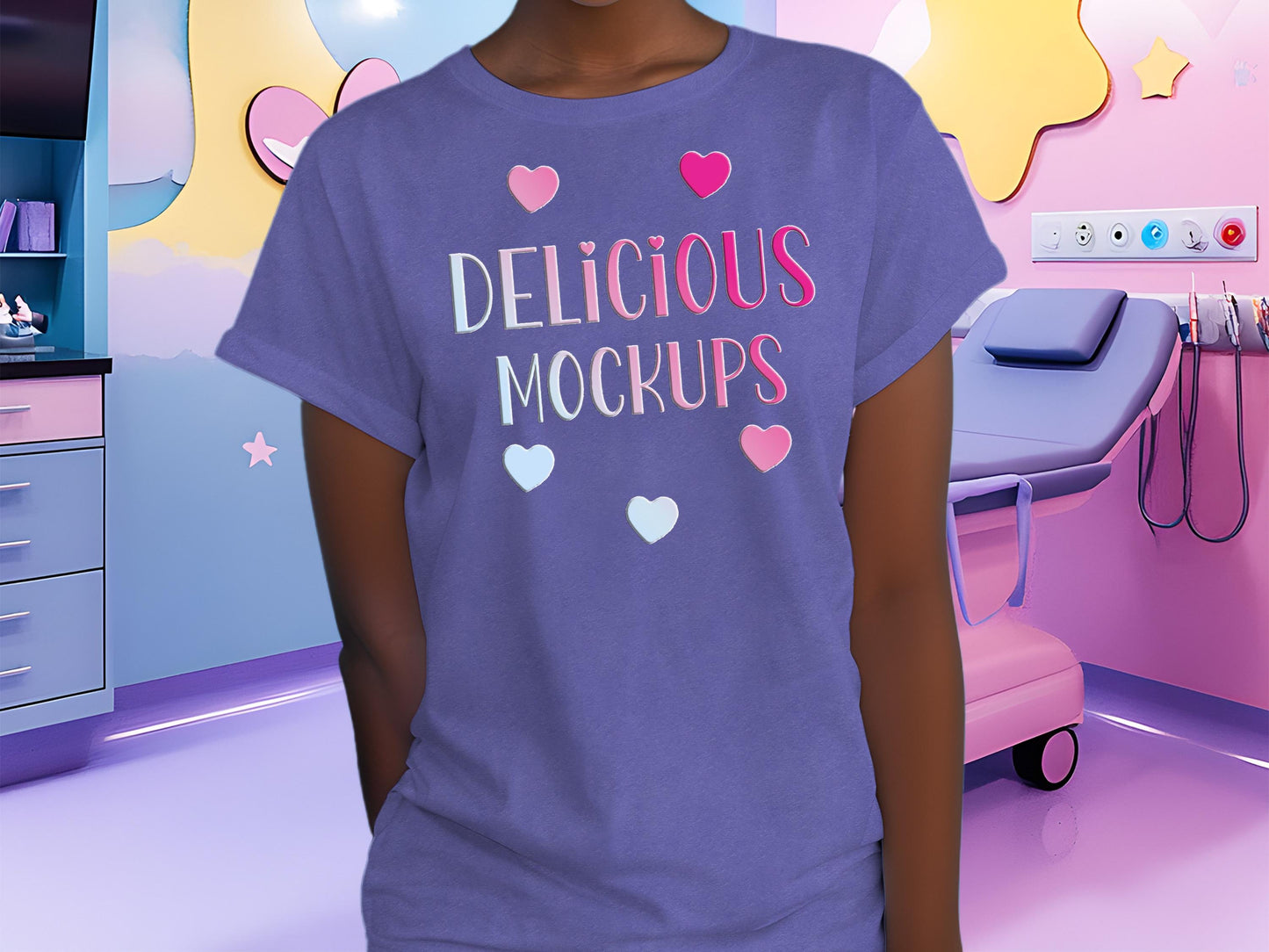 Heather Lapis Purple Bella Canvas 3001 T-Shirt Pediatrics Nurse Mockup for Etsy, Amazon + Revolutionary Social Media Kit, Ten Peds Images